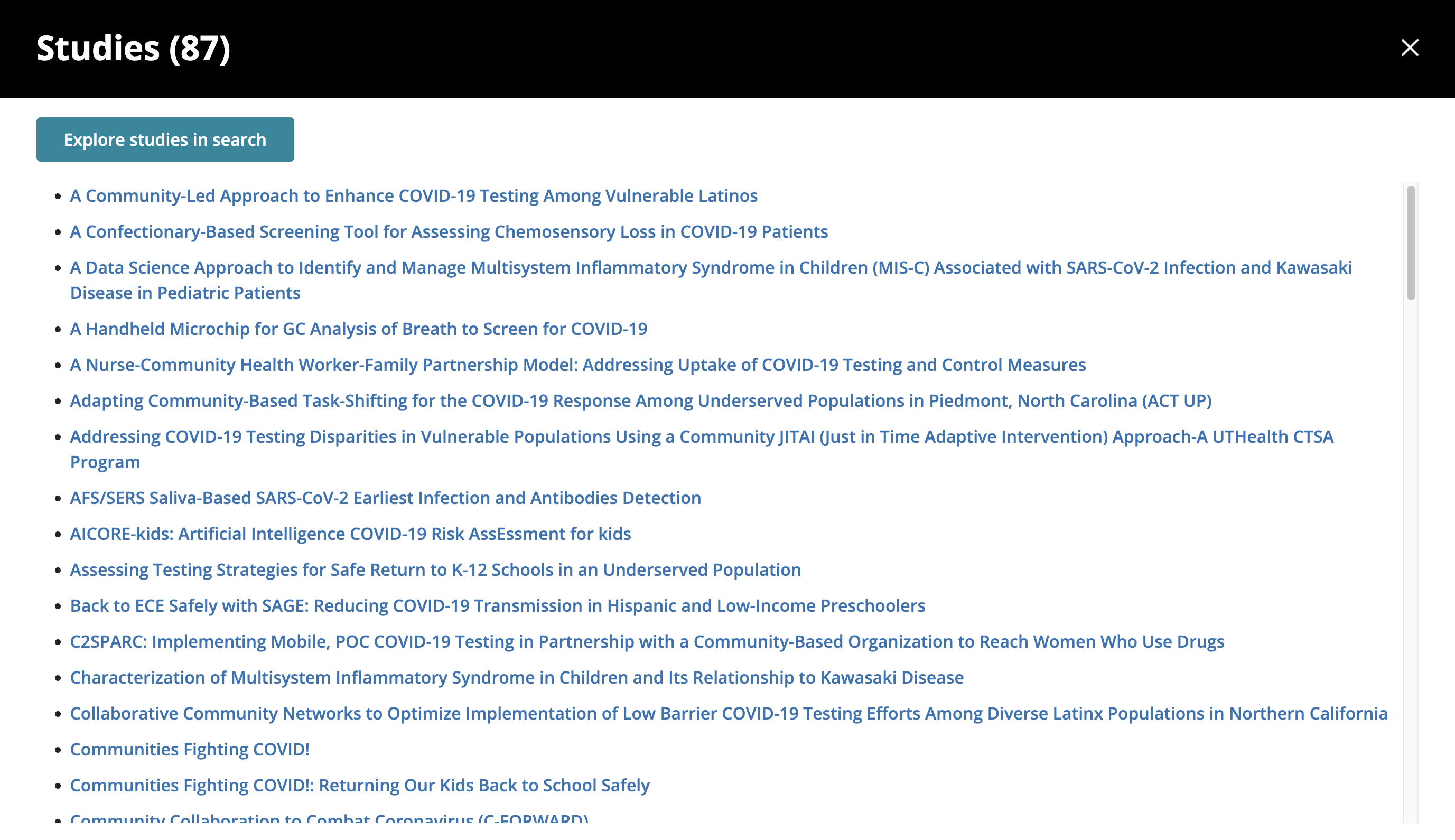 Figure 10: List of Studies modal