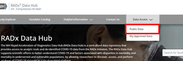 Figure 1: Public Data Link in the Navigation Bar