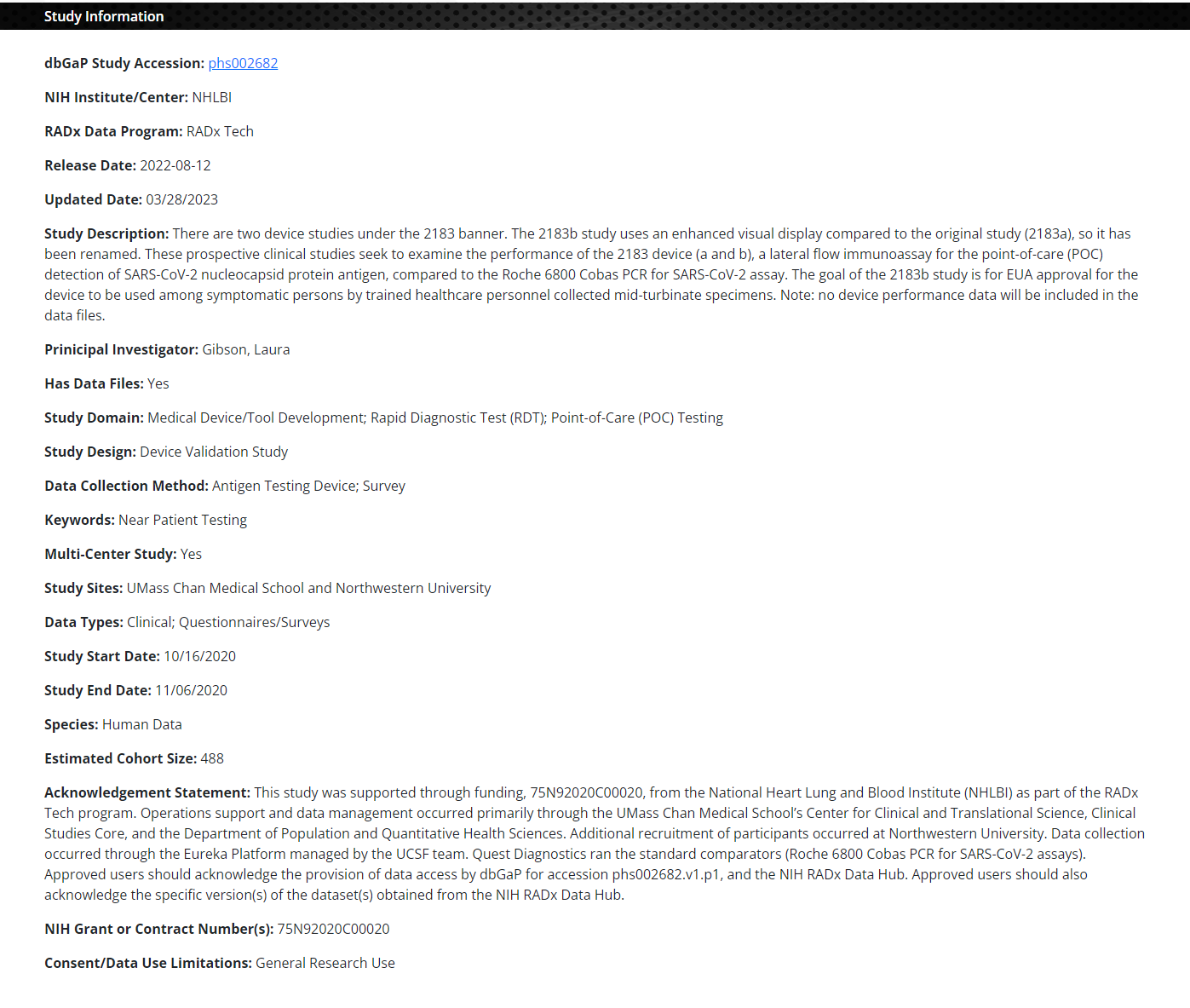 Figure 1: Study Overview Page