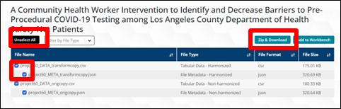 Figure 2: Selection Functionality and Zip & Download Button