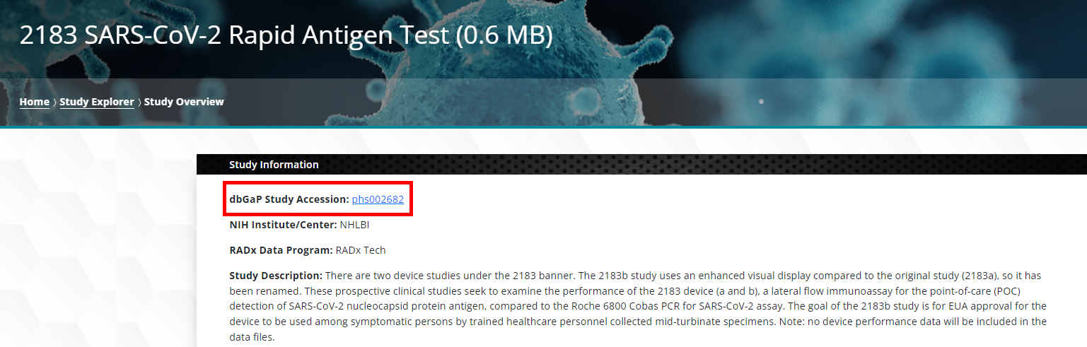 Figure 2: dbGaP Link on Study Information Section