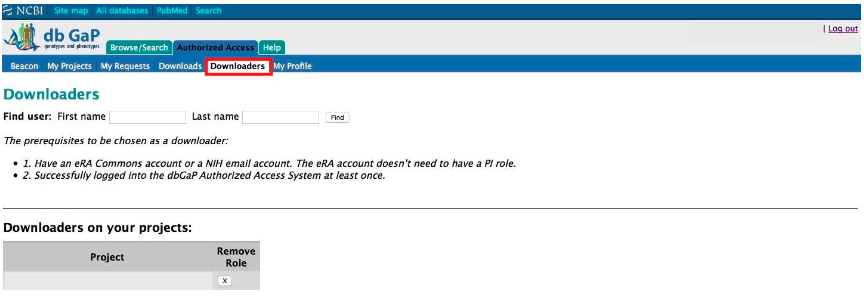 Figure 6: dbGaP Downloaders Page